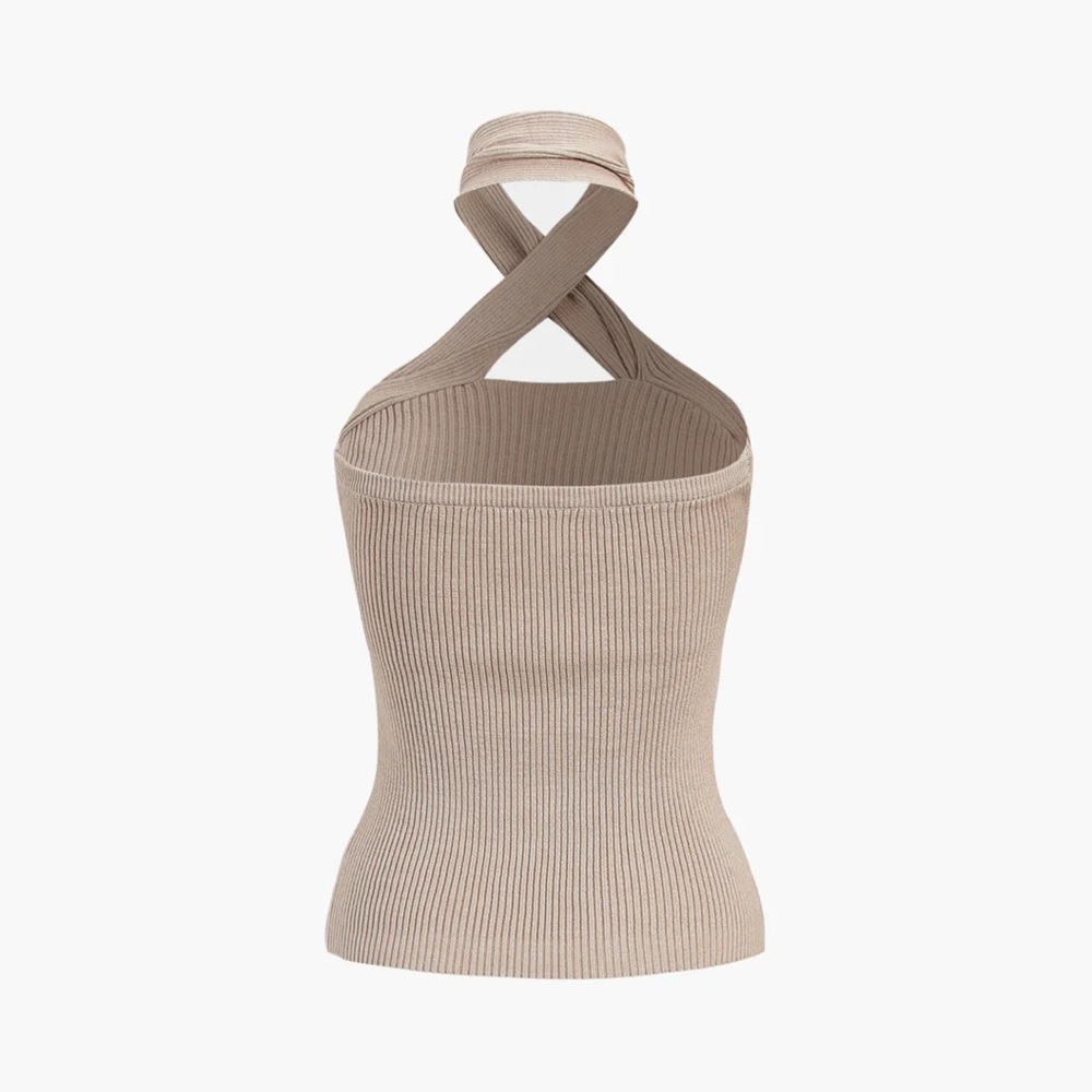 Commense Beige Ribbed Halter Top - Picture 4 of 5